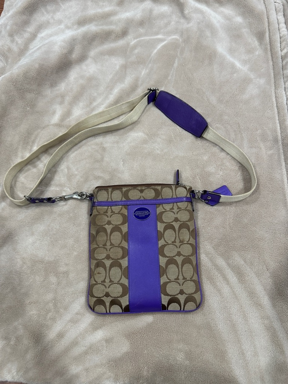 Coach Signature Mini Crossbody in Brown and Purple